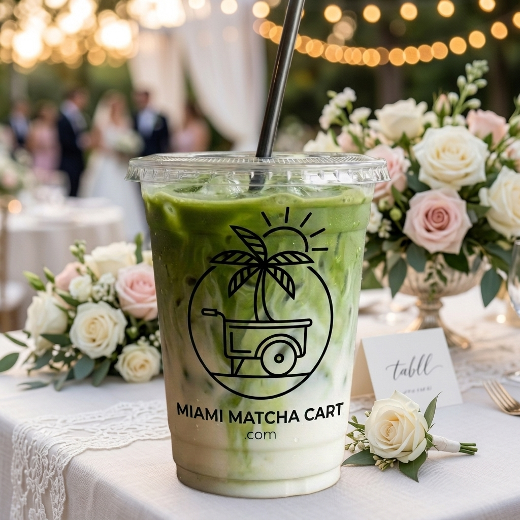 Iced matcha latte styled for a wedding reception in Miami